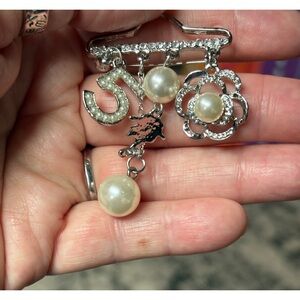 Whimsical Silver and White Charm Brooch NWT